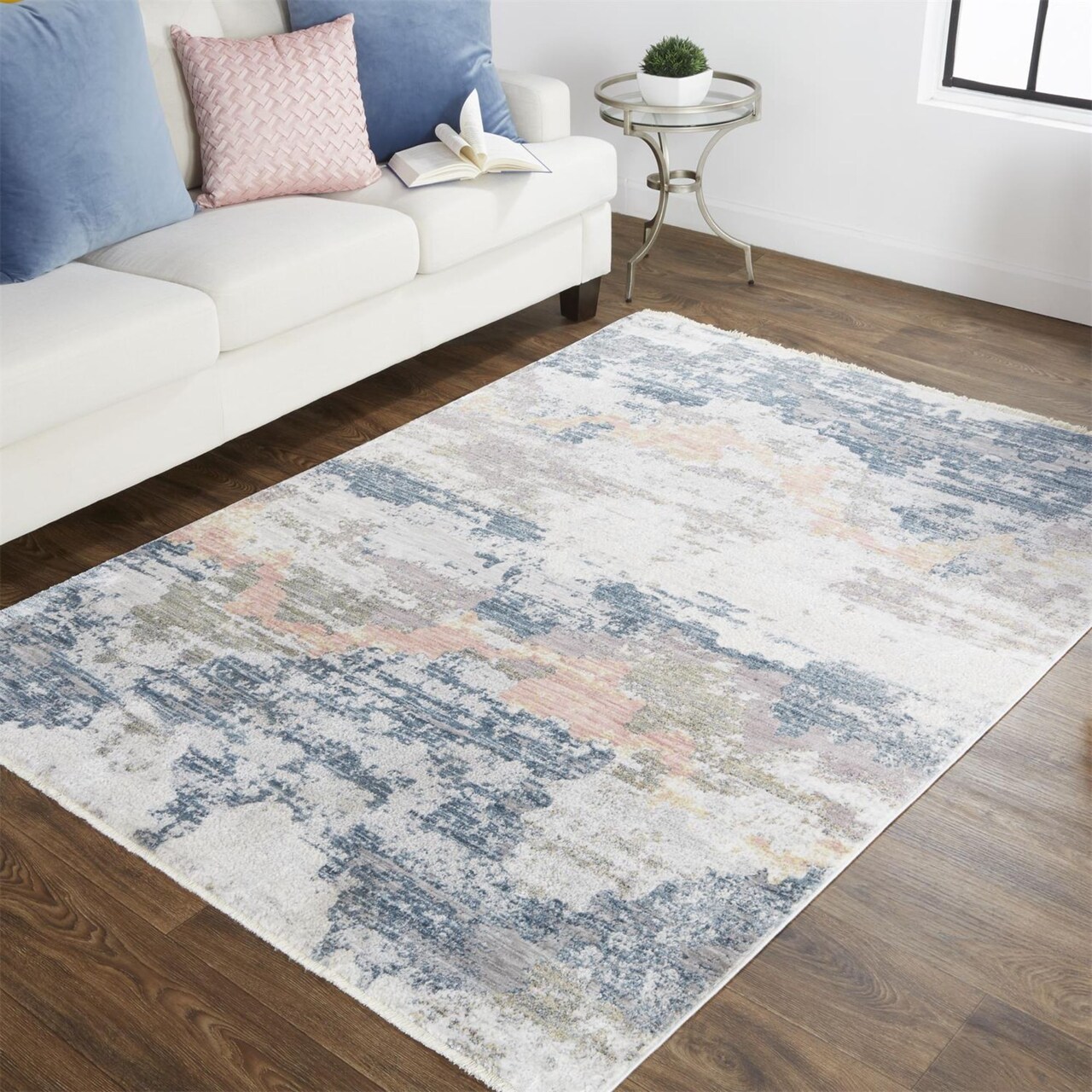 Feizy Home Collection 5' x 7' Indigo Blue and Ivory Abstract Watercolor Rectangular Area Throw Rug
